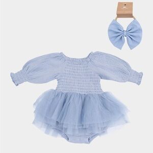 NWT Angel Dear Cotton Chambray Smocked Tutu Romper